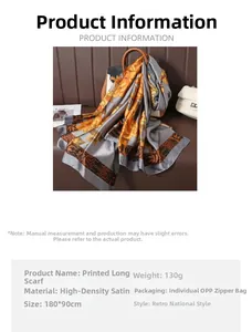 Spécifications du foulard en soie vintage à motif floral mesurant 180x90cm