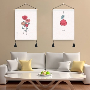 Nordic Minimalist Rose Line Art Tapestry With Wood Rod Tassel Polyester Cotton Wall Hanging Decor For Living Room Bedroom