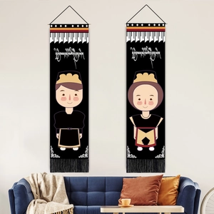 Ethnic Tibetan Style Hanging Tapestry Cartoon Character Printed Hanging Scroll With Tassels Home Wall Decoration Background Painting