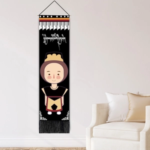 Tibetan style wall tapestry with cartoon ethnic figure and tassels for home decor