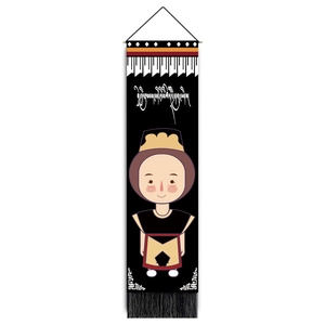 Tibetan cultural tapestry with ethnic cartoon figure and black tassels for wall decor