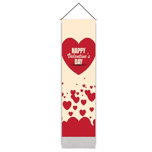 Vertical Valentine's Day wall hanging banner with red hearts and festive holiday greeting