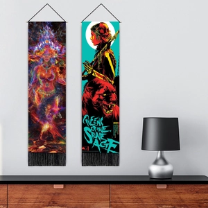 Nordic mythological tapestry featuring Queens of the Stone Age art and black tassels