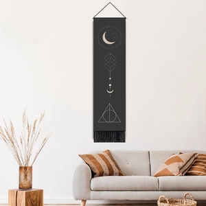 Arazzo nero stile tarocchi con motivi luna e stelle per decorazione murale interna