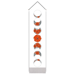 Bohemian floral moon phase wall hanging with wooden rod and grey tassel detail