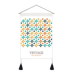 Nordic vintage wall tapestry with geometric star pattern and elegant black tassels