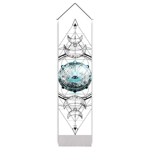 Vertical wall scroll featuring a celestial Eye of Providence and lunar phases design