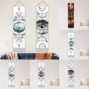 Moon Phase Cycle Mystical Eye Wall Hanging Tapestry Cotton Polyester Bohemian Goth Tassel Scroll For Home Living Room Decor