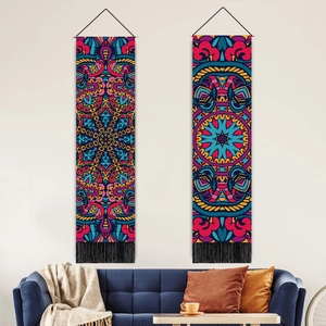 Mandala Wall Tapestry Cotton Linen Hanging Scroll Bohemian Art With Wooden Pole And Tassels Home Living Room Wall Decor