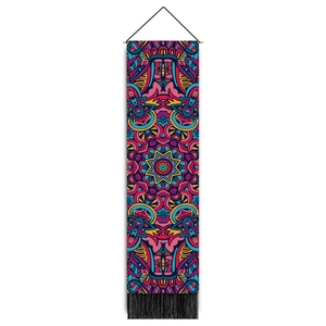 Mandala wall hanging tapestry with vintage bohemian patterns and black tassels decor
