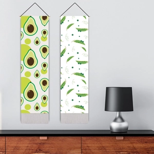 Green avocado and pea pod decorative wall tapestries with tassels for modern dining rooms