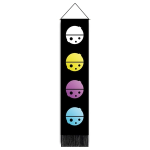 Black fabric wall hanging banner with moon cycle graphics and decorative tassels