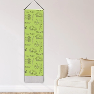 Vegan healthy organic vegetable wall scroll with green broccoli print and tassels