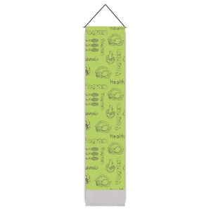 Detail of vegan healthy lifestyle wall scroll with organic vegetable patterns and wood frame