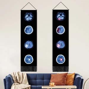 Brain Anatomy Medical MRI CT Scan Wall Hanging Tapestry Cotton Linen With Tassels And Wooden Pole Science Art Decor