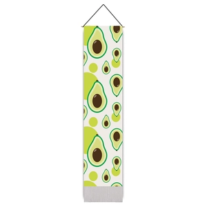 Hanging wall scroll featuring green avocado pattern with black cord and support rod