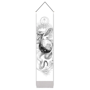 Minimalist snake and moon sketch wall scroll art for modern living room decor