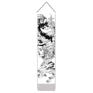 Minimalist modern wall art with black and white angel and demon sketch illustration