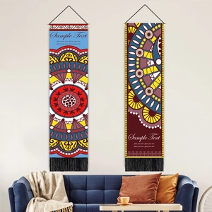 Mandala Scroll Tapestry Wall Hanging Bohemian Polyester Cotton Fabric Wood Rod And Tassels Bedroom Living Room Decor