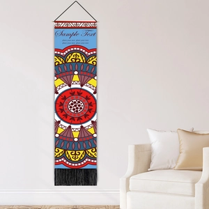 Vertical mandala wall tapestry with bohemian patterns and decorative black tassels
