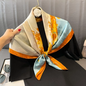 Vintage Abstraktes Ölgemälde Druck Satin Quadratischer Schal Satinngefühl Sonnenschutz Mode Haartuch Für Damen
