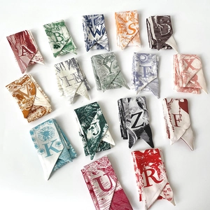 French style printed skinny silk scarf twilly set with elegant alphabet patterns