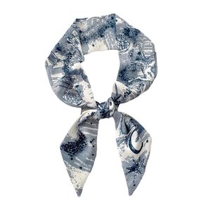 French style celestial print silk twilly scarf with elegant nautical and zodiac patterns