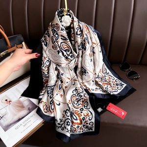 Elegant vintage paisley silk-feel long scarf 180cm with classic pattern for women