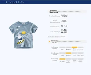 Tableau des tailles pour t-shirt enfant bleu 100% coton avec motif ours polaire