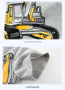 Macro detail of high-quality yellow excavator print and durable double-needle sleeve cuffs