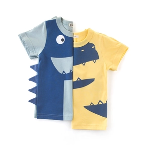 Maglietta A Maniche Corte Per Bambini In Puro Cotone Stampa Dinosauro Cartone Animato Top Casual Estivo