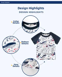 Detail view of boys' pirate themed t-shirt featuring neckline and maritime prints