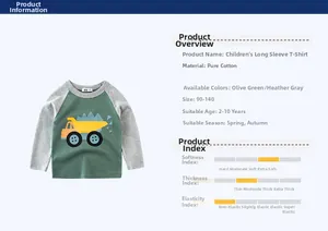 Détail du t-shirt manches longues en coton pour enfant avec manches raglan et camion