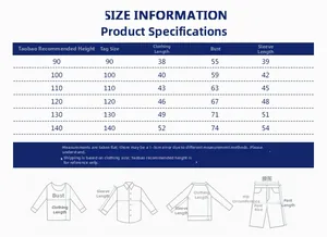 Tableau détaillé des tailles pour t-shirts manches longues garçon avec mesures précises