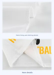Détail d'un t-shirt blanc en coton montrant les coutures et l'imprimé de lettres