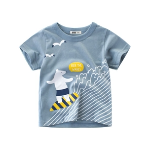 T-Shirt Enfant Manches Courtes Pur Coton Col Rond Motif Ours Polaire Dessin Animé Haut Été Garçons Filles