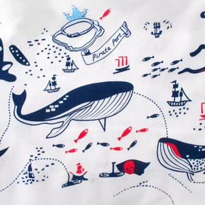 Kids boys T-shirt with pirate port navy print on high quality white knit fabric