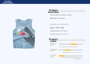 Détail du débardeur en coton pour enfants montrant le tissu bleu clair et le requin