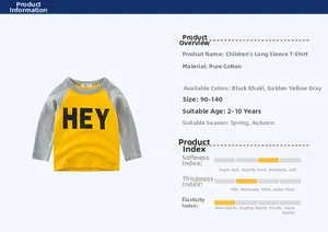 Close-up of yellow and grey cotton long-sleeve T-shirt with HEY graphic print
