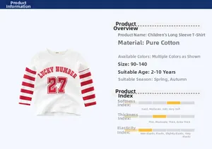 Detail view of cotton long-sleeve T-shirt with red stripes and lucky number print