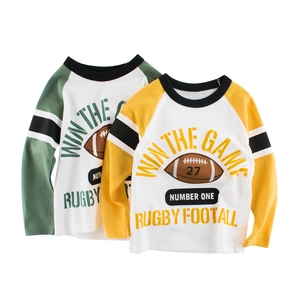 T-shirt À Manches Longues Pour Enfants Pur Coton Manches Raglan Imprimé Rugby Sportif Col Rond Pour Garçons