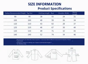 Detailed children's size chart for long sleeve T-shirts covering sizes 90cm to 140cm