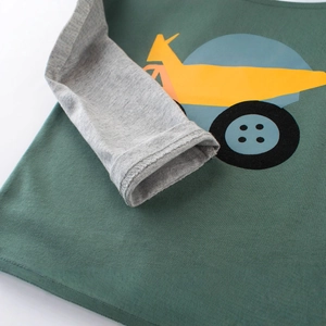 T-shirt à manches longues pour enfant avec motif camion de chantier et design bicolore