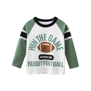 T-shirt manches longues en coton pour garçon avec imprimé rugby et manches vertes