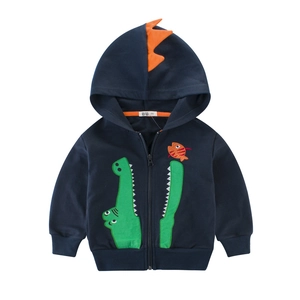 Felpa Con Cappuccio Bambini Cerniera Cotone Pinna Dinosauro 3D Ricamo Coccodrillo Cartone Animato Giacca Primavera