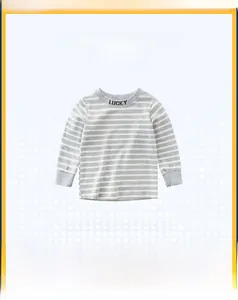 Detail of striped long-sleeve cotton tee with LUCKY print collar for kids aged 2-10