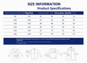 Detailed size chart for kids striped t-shirts showing height, chest, and sleeve measurements