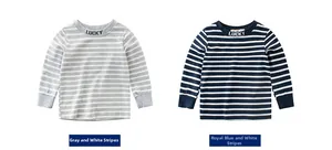 Detail of kids striped long sleeve shirts with Lucky print and ribbed cuffs