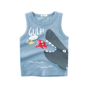 Débardeur Sans Manches Pour Garçon En Coton Imprimé Requin Dessin Animé Été Décontracté Col Rond Vêtements Enfant