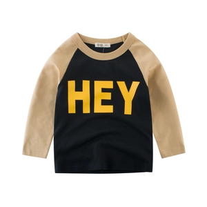 Kids Long Sleeve T-Shirt 100% Cotton Letter Print Raglan Sleeve Color Block Soft Casual Top For Boys Girls